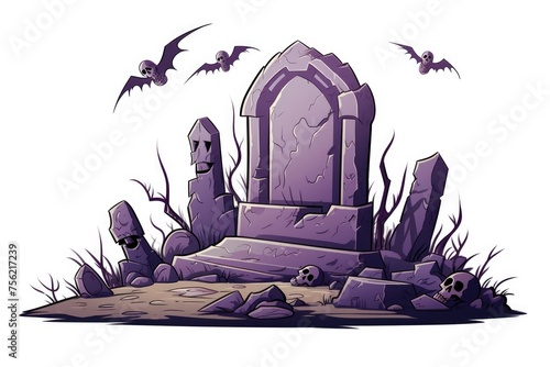 Mystery Halloween tombstone, spooky cemetery grave, cartoon illustration on white