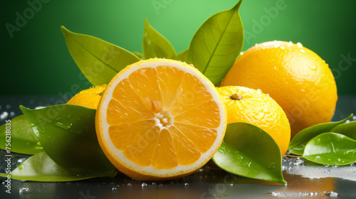 Fresh ripe flowing citrus fruit halfed and cut healthy