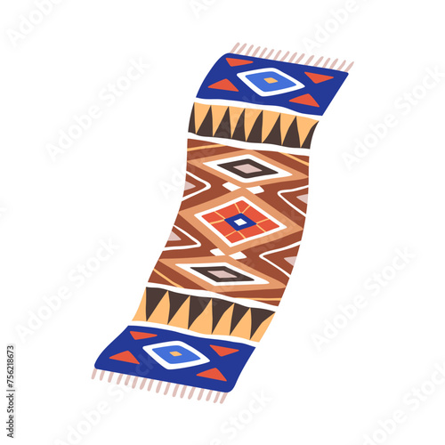 Traditional Moroccan rug, kilim mat with geometric pattern, multicolored prin...