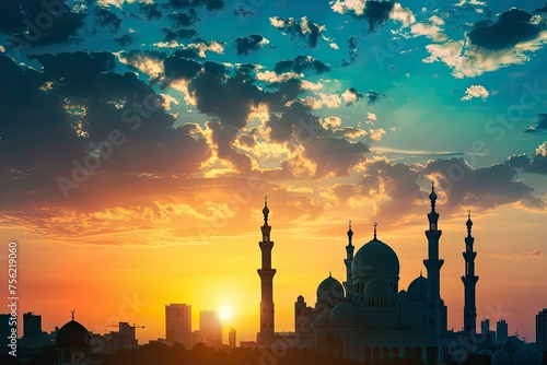 Silhouette Church of Islam and the city   religion concept - generative ai