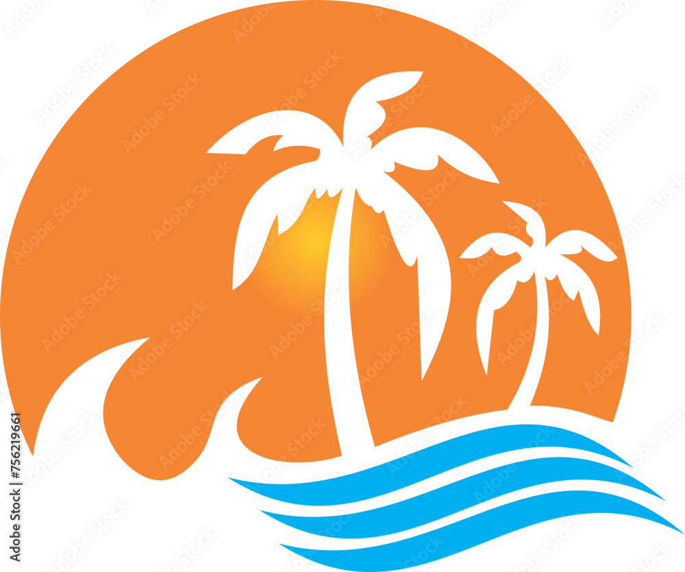 palm tree beach icon design element. summer beach background