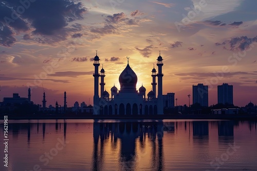 Silhouette Church of Islam and the city , religion concept - generative ai © Nia™