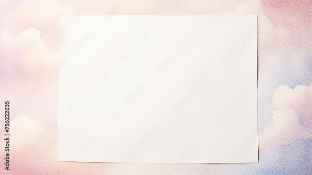 A clean white sheet of paper on a background of clouds in watercolor pastel style A clean white sheet of paper on a background of clouds in watercolor pastel style