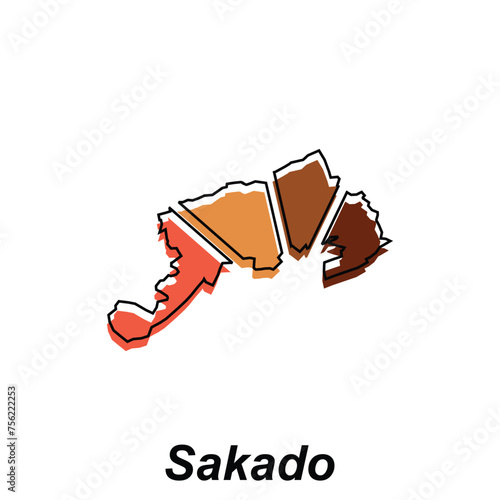 Sakado City map, black and white detailed outline regions of the country photo