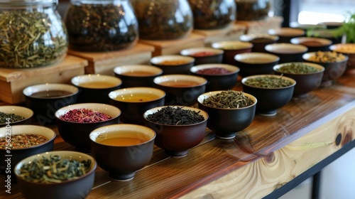 Assorted Loose Leaf Teas and Brews on Display.