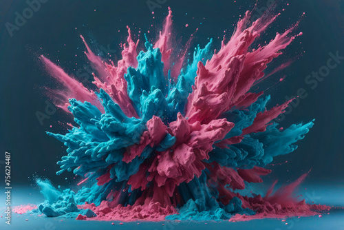 A colorful explosion of pink and blue powder