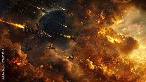 Alien Invasion A Space Battle in the Sky Generative AI photo
