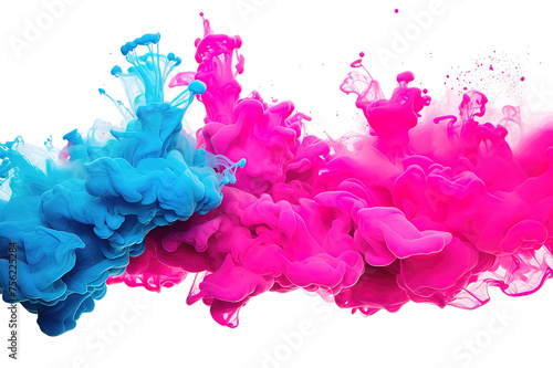 Colorful pink-red rainbow smoke paint explosion, color fume powder splash, the motion of liquid ink dye in water isolated on a Transparent Background. Generative AI