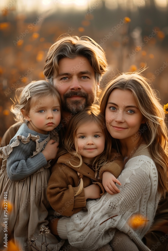 Fototapeta premium Joyful family enjoying springtime outdoors, immersed in natural beauty