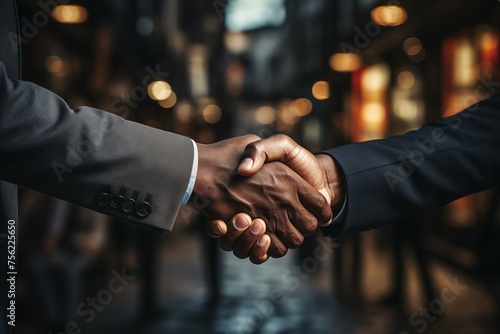 Closeup hand of businessmen shake hands and agree