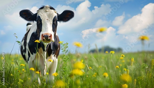 April Showers Bring May Flowers A Cow's Eye View of a Yellow Flower Field Generative AI
