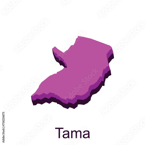 Map City of Tama purple color vector illustration, map of regions in Japan country template design