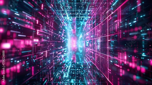 holographic matrix background, vibrant cyan and magenta digital circuitry