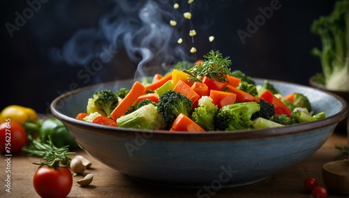 vegetable salad, capturing the essence of comfort food, this steamy bowl of stir-fried vegetables is both appetizing and inviting