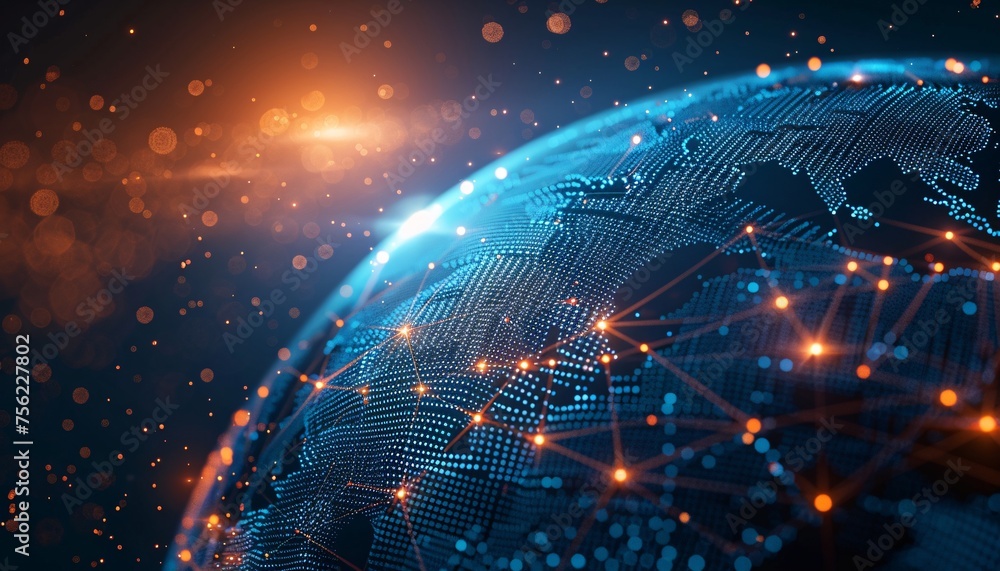 Fototapeta premium Glowing Earth A Visualization of the Digital World Generative AI