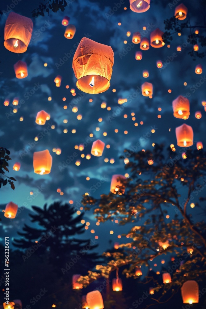 Glowing Lanterns in the Sky A Festive Celebration of the Full Moon Generative AI Glowing Lanterns in the Sky A Festive Celebration of the Full Moon Generative AI