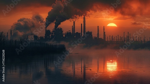 Sunset at the Chemical Plant A Glimpse of Industrial Life Generative AI