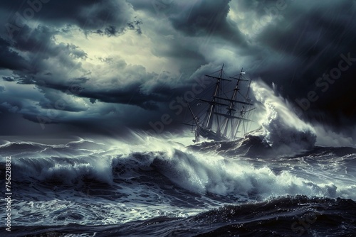 Rough Seas and Dark Skies A Stormy Night on the Ocean Generative AI