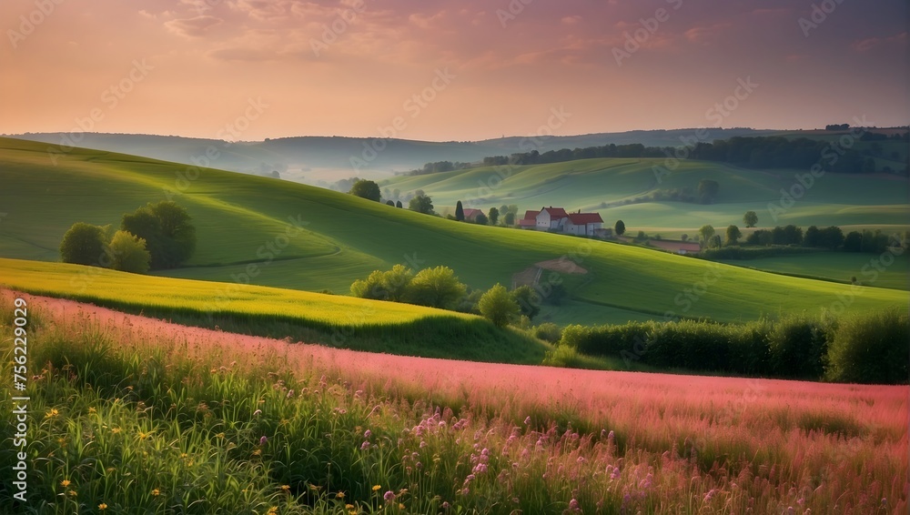 fields in moravian czech republic with beautiful light in the morning - obrazy, fototapety, plakaty 