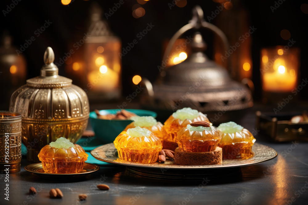 Oriental sweets - maamul, baklava and sherbet - traditional food for the holiday Eid al-Fitr