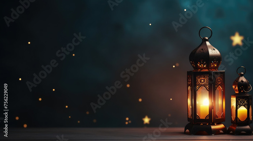 Eid ul fitr  Ramadan Kareem Eid al Adha  Eid Mubarak.Muslim symbolism with islamic lantern .Holiday card.Podium for product presentation and demonstration.Copy space for text.