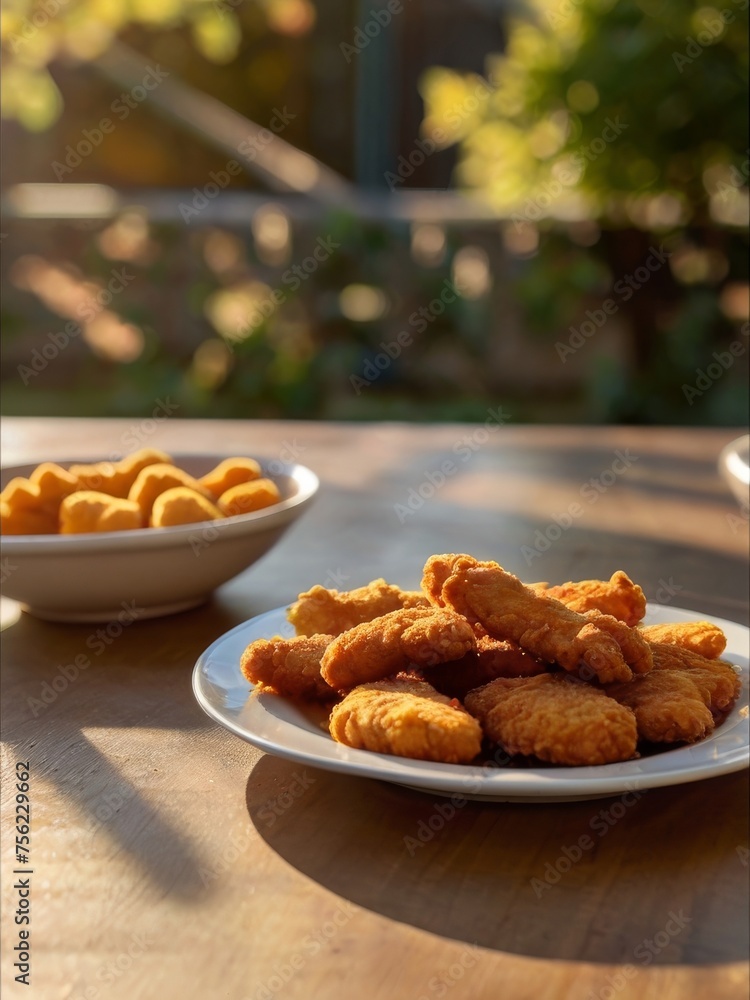 a plate of crispy chicken strips a plate of crispy chicken strips