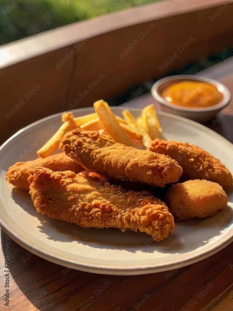 a plate of crispy chicken strips a plate of crispy chicken strips