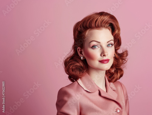 Portrait of a young woman from the 50s isolated from a copy space background