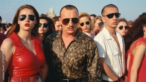 Russian mafia in the 90s. Crime boss with friends. Bandits in Russia. Bratki
