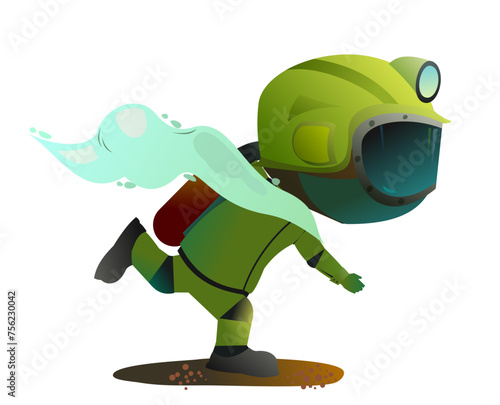 fireman began to smoke. Extreme dangerous situation. Lifeguard service. Object isolated on white background. Cartoon fun style Illustration vector