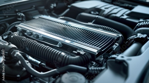 The spare automotive radiator part expertly manages the cooling system, circulating water and steam to keep your engine at the perfect temperature. © kittikunfoto