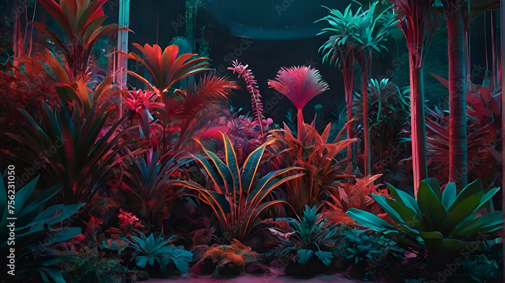 Enchanting Neon Jungle Plants in a Dreamlike Landscape Enchanting Neon Jungle Plants in a Dreamlike Landscape