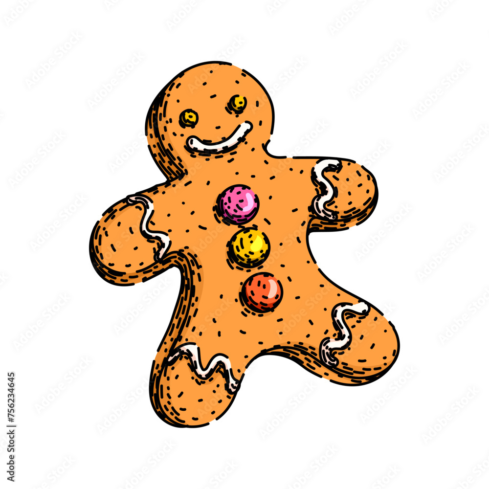 man gingerbread hand drawn. food santa, vector biscuit, bread horse house gingerbread vector sketch. isolated color illustration man gingerbread hand drawn. food santa, vector biscuit, bread horse house gingerbread vector sketch. isolated color illustration