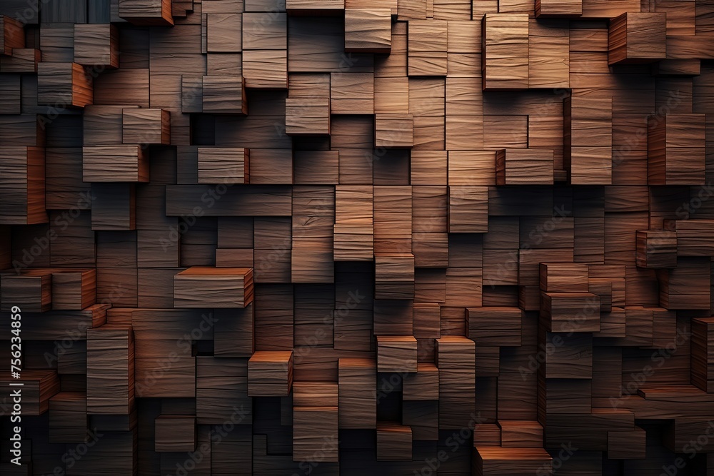 Wood panel wall, unique design with square cube elements. Beautiful wavy texture of the boards. Abstract background. Wood panel wall, unique design with square cube elements. Beautiful wavy texture of the boards. Abstract background.