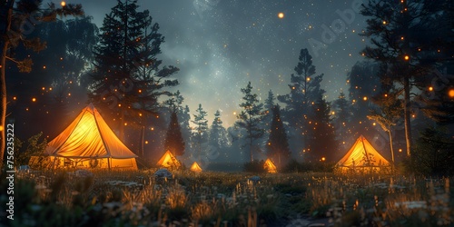 the great outdoors with a tent with fireflies