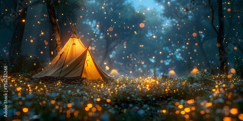 the great outdoors with a tent with fireflies photo