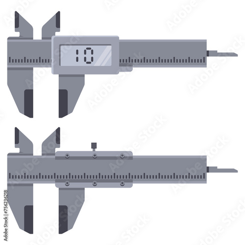 Calipers vector cartoon set isolated on a white background.