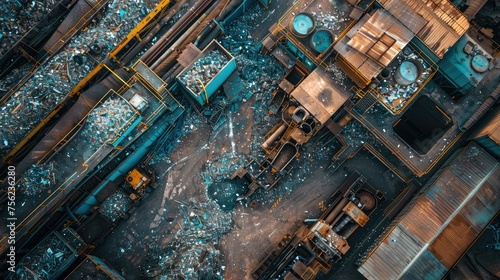 Top-down perspective of a busy recycling facility processing vast amounts of materials. © Nuth