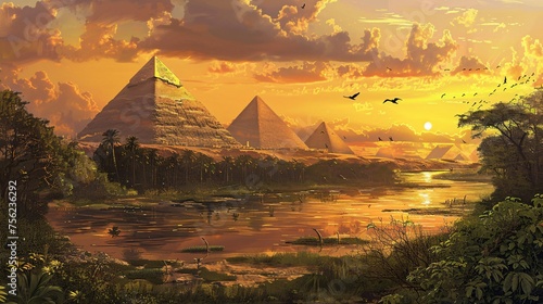 Sunset Serenade A Splendid Egyptian Sunset Generative AI