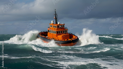 Rough Sea with Capsized Lifeboat