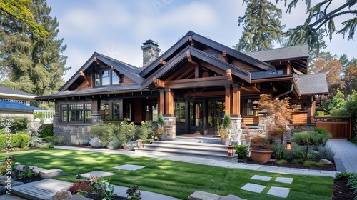 A craftsman-style residence with a unique blend of vintage charm and modern sophistication, characterized by its intricate woodwork, cozy interiors, and sleek finishes. © AQ Arts