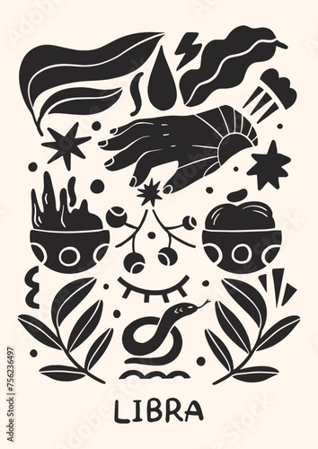 Zodiac signs Libra in Scandinavian style. Hand drawn vector illustration.