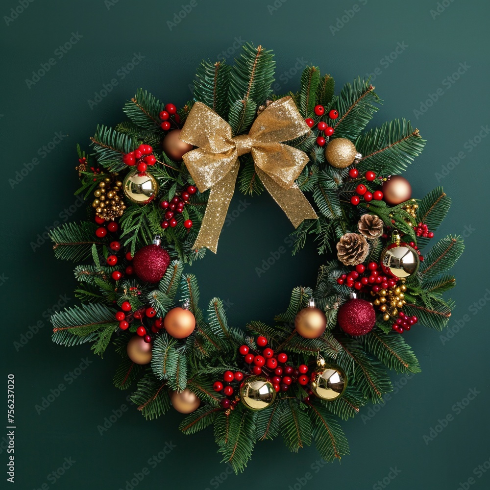 Holiday Haven Festive Christmas Wreath with Gold and Red Ornaments Generative AI Holiday Haven Festive Christmas Wreath with Gold and Red Ornaments Generative AI
