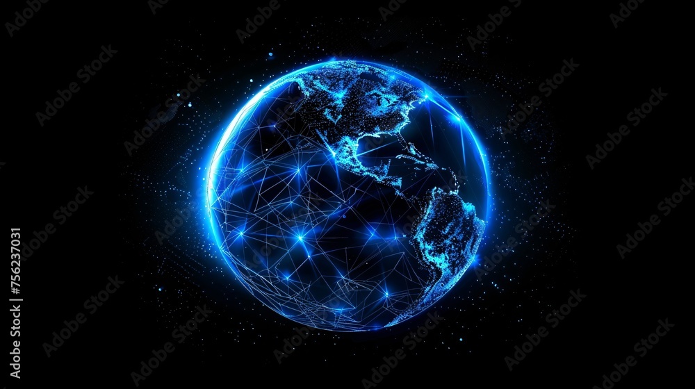 Glowing Blue Planet with Interconnected Networks Generative AI