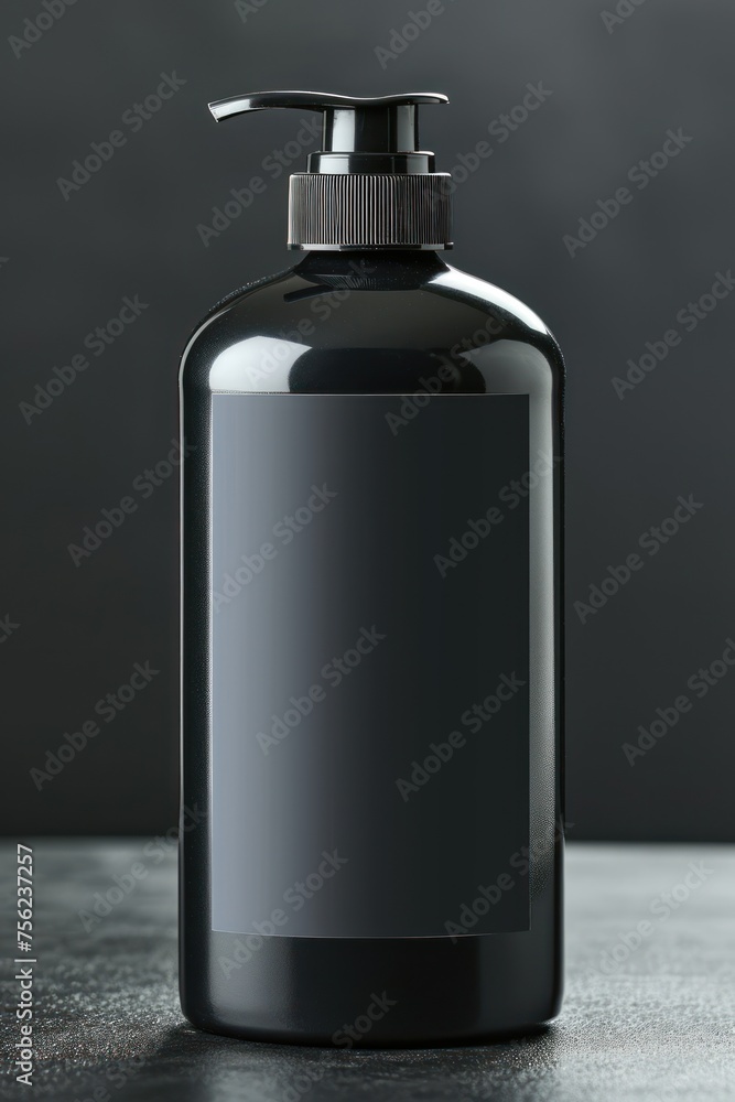 A black soap dispenser is placed on a table A black soap dispenser is placed on a table