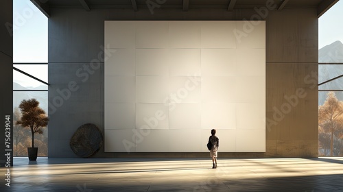 An artist staring at a blank canvas, illustrating creative block
