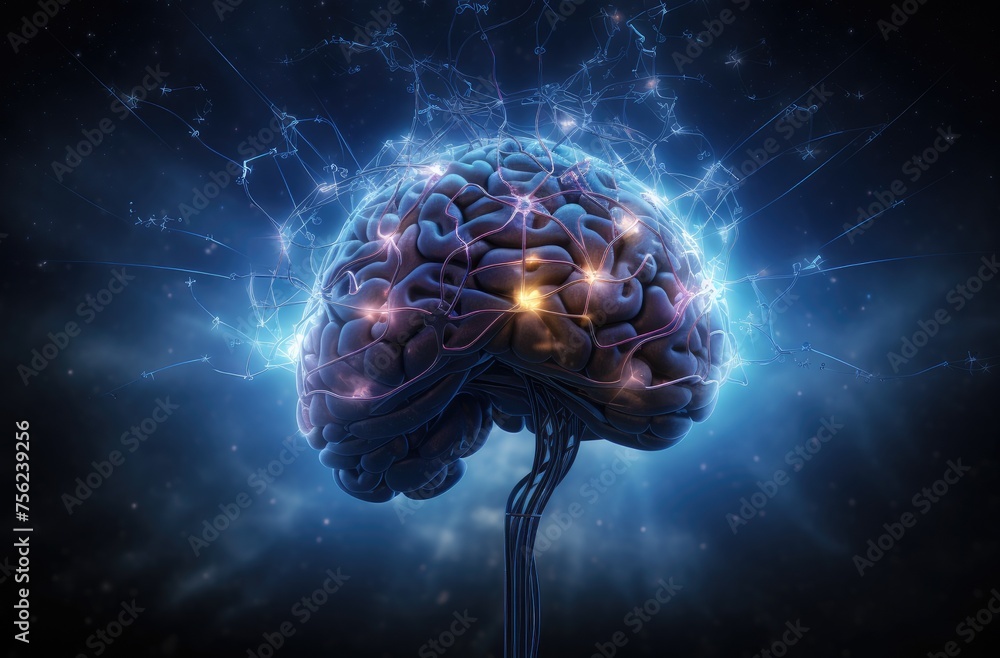 Fototapeta premium Abstract glowing brain Artificial intelligence and information concept.