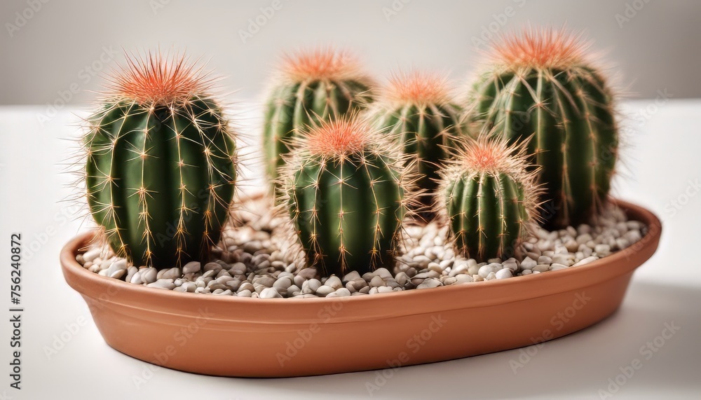 photo small barrel cactus in a terracotta pot on white background photo small barrel cactus in a terracotta pot on white background