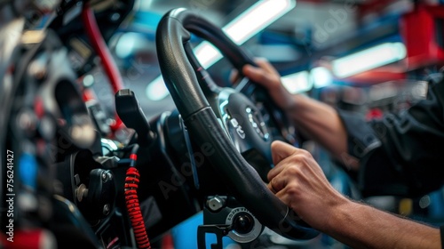The skilled mechanic worked tirelessly to repair the car, ensuring the steering wheel functioned properly and the vehicle received necessary maintenance. photo