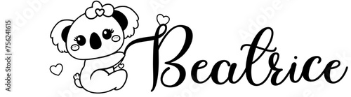 Beatrice - black color - name written - Word with Koala kawaii for websites, baby shower, greetings, banners, cards,, t-shirt, sweatshirt, prints, cricut, silhouette, sublimation	